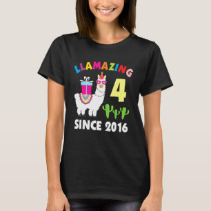 Llama 4 Years Old Birthday Llama Boys Girls Kids T-Shirt