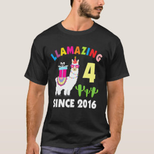 Llama 4 Years Old Birthday Llama Boys Girls Kids T-Shirt