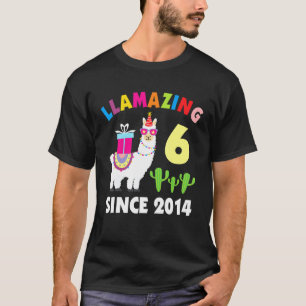 Llama 6 Years Old Birthday Llama Boys Girls Kids T-Shirt