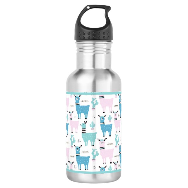 Llama Alapaca Animal Blue Pink Animals Stainless Steel Water Bottle (Front)