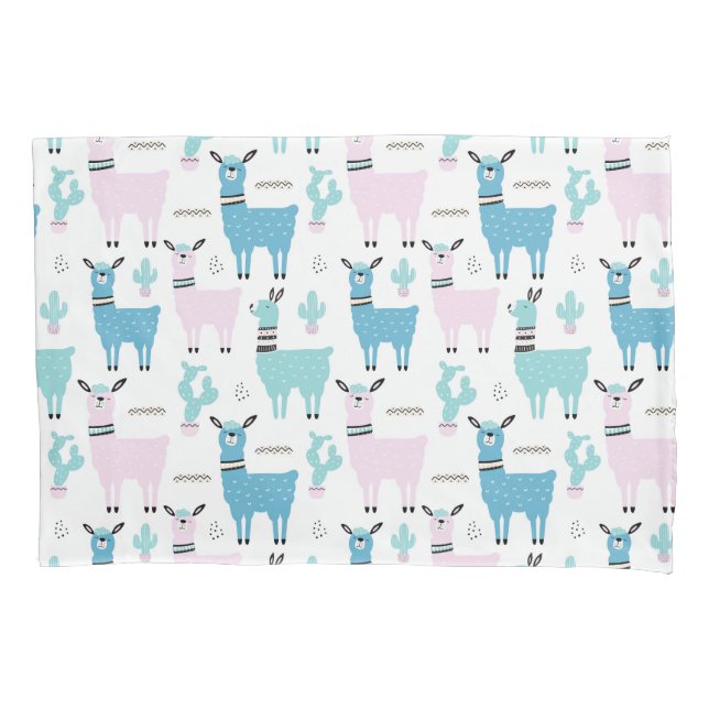 Llama Alapaca Animal Pattern Blue Pink Animals Pillow Case (Front)
