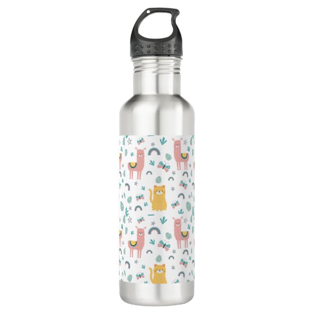 Llama Alapaca Cute Animals Boho Design Stainless Steel Water Bottle (Front)