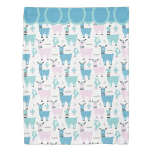 Llama Alapaca Pattern Blue Pink Cute Animals Duvet Cover