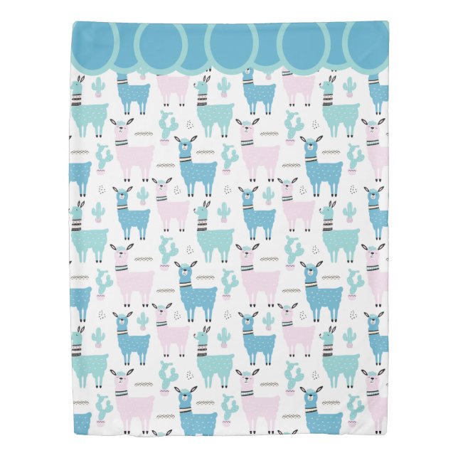 Llama Alapaca Pattern Blue Pink Cute Animals Duvet Cover (Front)