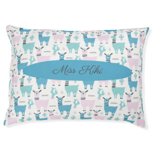 Llama Alapaca Pattern Blue Pink Cute Animals Pet Bed