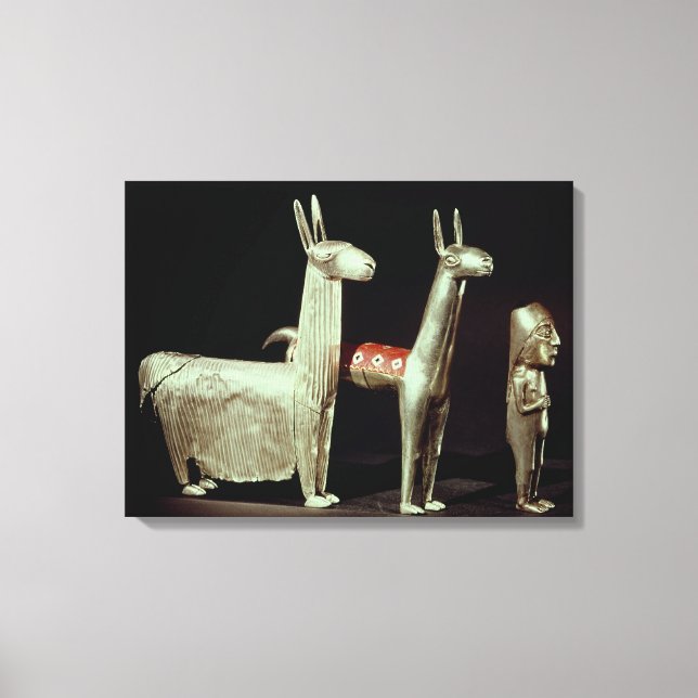 Llama, alpaca and woman canvas print (Front)