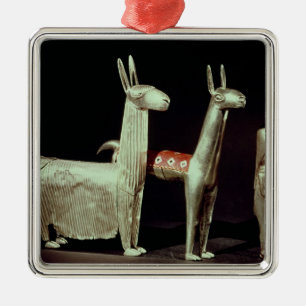 Llama, alpaca and woman metal ornament