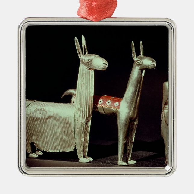Llama, alpaca and woman metal ornament (Front)