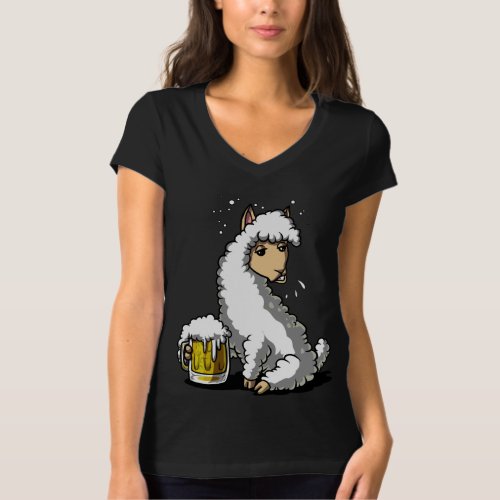 Llama Alpaca Beer Drinking Party Funny Animal T_Shirt