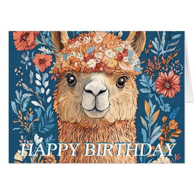 Llama Alpaca Birthday Any Age Card (Front Horizontal)
