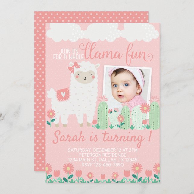 Llama Alpaca Birthday Party Invitation Invite (Front/Back)