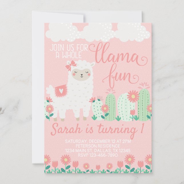 Llama Alpaca Birthday Party Invitation Invite (Front)