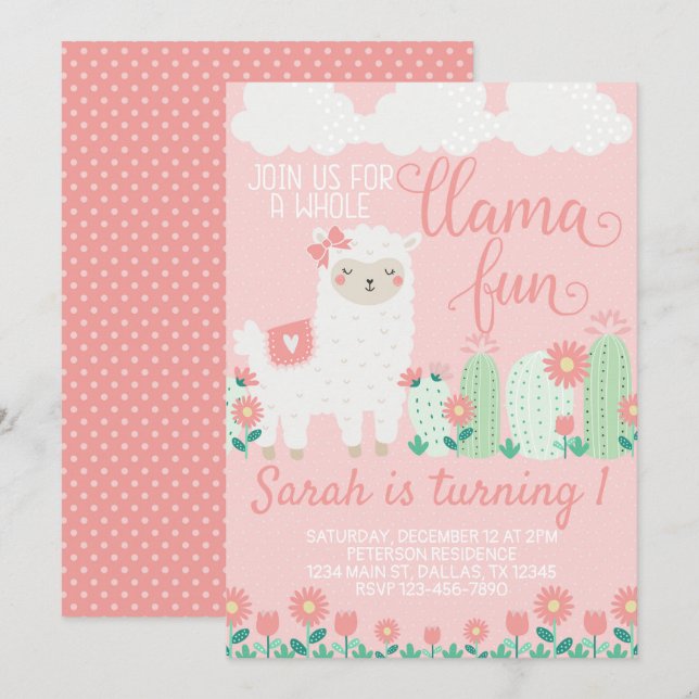 Llama Alpaca Birthday Party Invitation Invite (Front/Back)