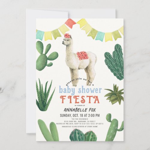 Llama Alpaca Cactus Fiesta Boy Baby Shower  Invitation
