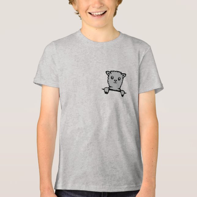 Llama Alpaca Cute Fluffy Animal Peeking Over Edge Tri-Blend Shirt (Front)