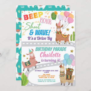 Llama Alpaca Drive Through Birthday Party Parade Invitation