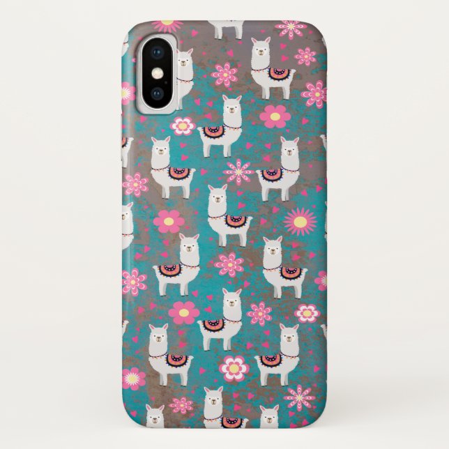 Llama (Alpaca) Floral and Turquoise Grunge Case-Mate iPhone Case (Back)