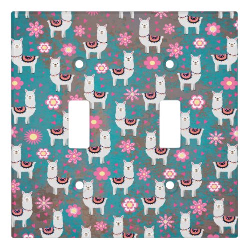 Llama Alpaca Floral and Turquoise Grunge Light Switch Cover
