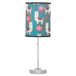 Llama (Alpaca) Floral and Turquoise Grunge Table Lamp