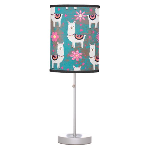 Llama Alpaca Floral and Turquoise Grunge Table Lamp