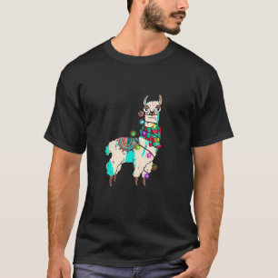 Llama Alpaca Funny Santa Lights Christmas Pajamas T-Shirt