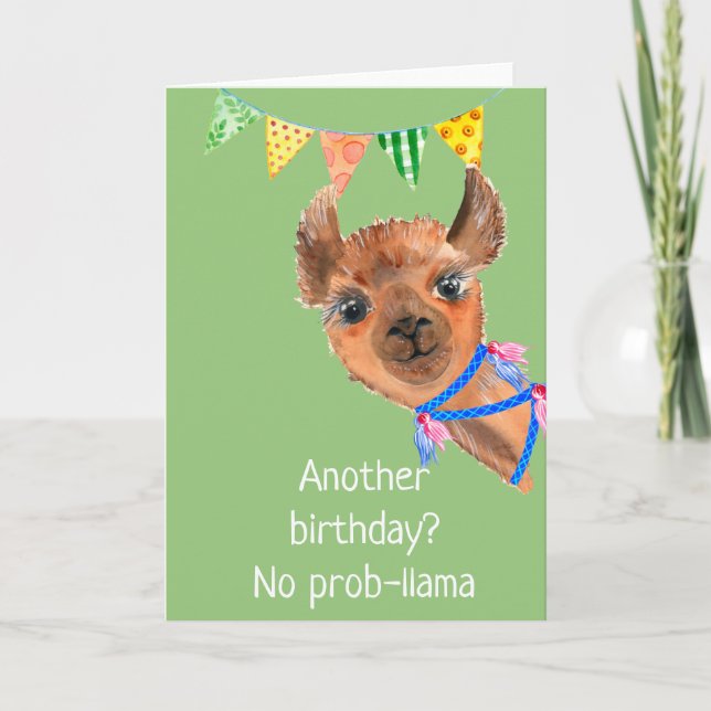 Llama Alpaca No Prob-llama Birthday Card (Front)