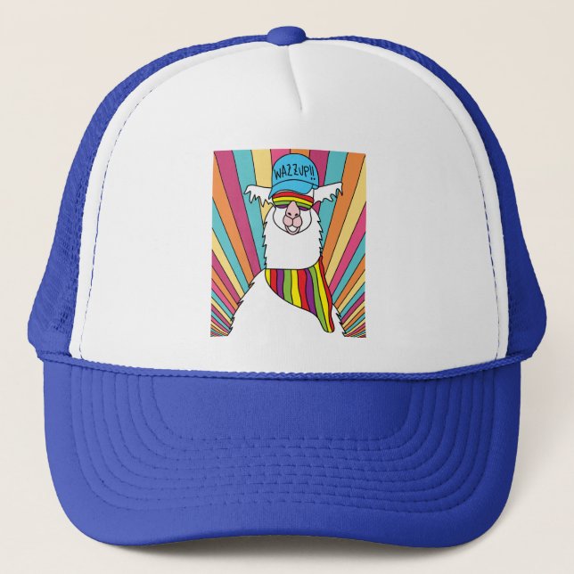 Llama Alpaca Retro Vintage Trucker Hat (Front)