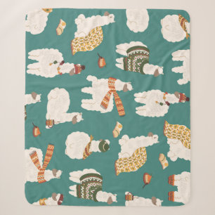Llama Alpaca Sweater Seamless Pattern. Sherpa Blanket