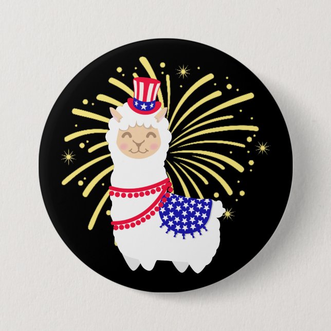 Llama American July 4th Button (Front)