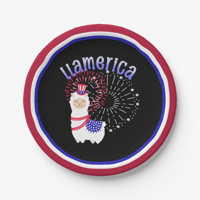 Llama American July 4th Paper Plates (Front)