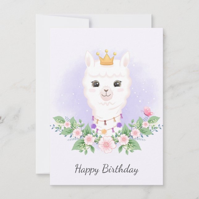 Llama and bouquet watercolor birthday card (Front)