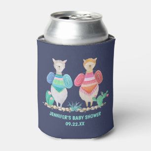Llama and Cacti Watercolor Baby Shower Custom Can Cooler