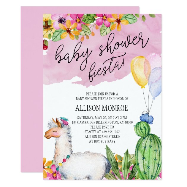 Llama And Cactus Baby Shower Fiesta Invitation