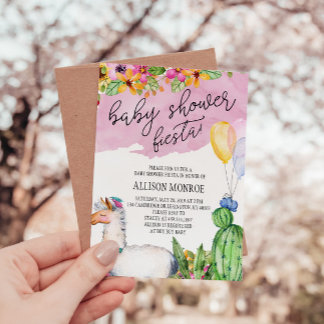 Llama and Cactus Baby Shower Fiesta Invitation