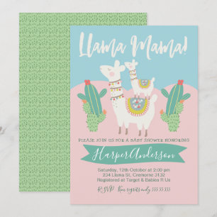 Llama And cactus Baby Shower Invitation