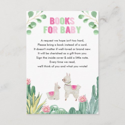 Llama and cactus book request girl baby shower enclosure card