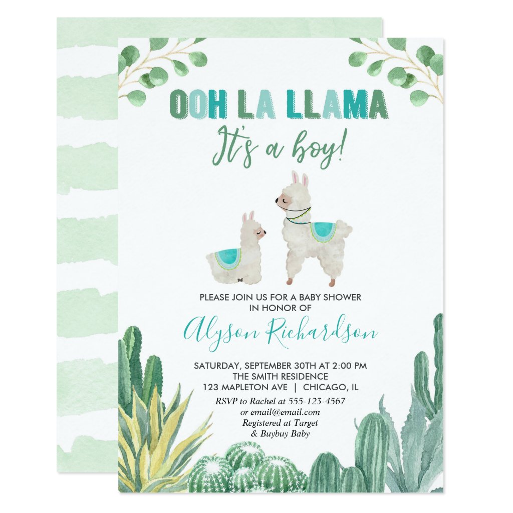 Llama themed baby shower hot sale invitations