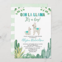 Llama and cactus boy baby shower invitation
