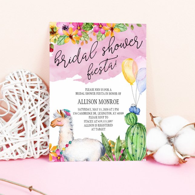 Llama and Cactus Bridal Shower Fiesta Invitation (Creator Uploaded)