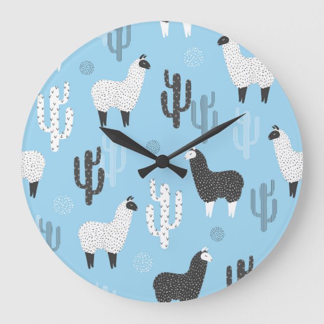 Llama and cactus, cute pattern. large clock (Front)