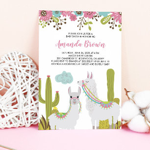 Llama and Cactus Fiesta Baby Shower Invitation