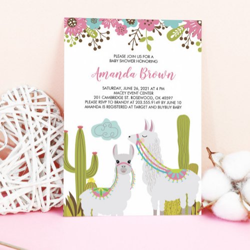 Llama and Cactus Fiesta Baby Shower Invitation