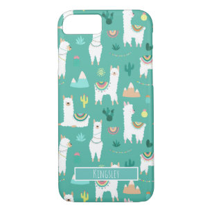 Llama and Cactus Patterned in Green Monogram iPhone 8/7 Case