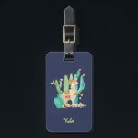 Llama and Cactus Watercolor Blue Personalized Luggage Tag<br><div class="desc">Cute llama scene in watercolor, which you can personalize with your name or custom text. This pretty blond llama has a flower and feathers in her hair, a matching garland and a traditional Peruvian saddle mat. She is standing in a flowering cactus garden with pretty yellow blooms. This is a...</div>