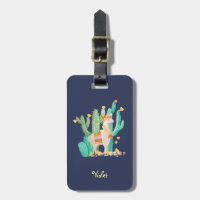 Llama and Cactus Watercolor Blue Personalized