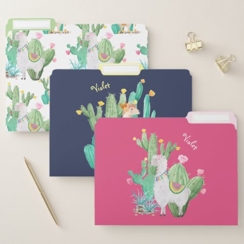 Llama and Cactus Watercolor Set _ 3 Color Coded File Folder