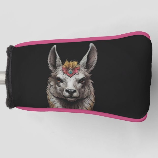 Llama And Flower Portrait, Golf Putter Cover (Front)