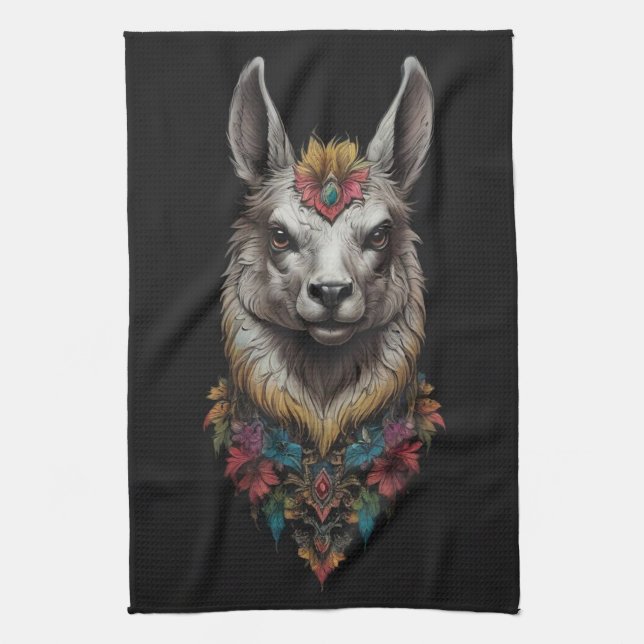 Llama And Flower Portrait,  Kitchen Towel (Vertical)