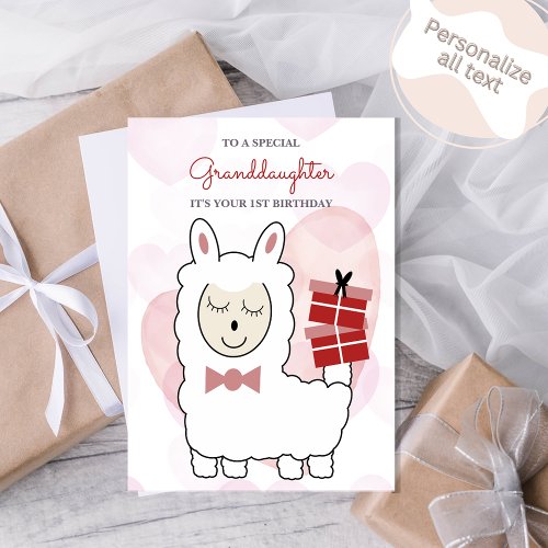 Llama and Pink Hearts Birthday Card