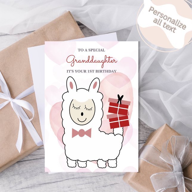 Llama and Pink Hearts Birthday Card (Creator Uploaded)